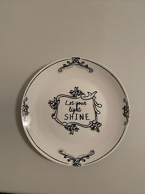#ad Katie Mandy Plate Let Your Light Shine Inspirational Ceramic Black White $14.95