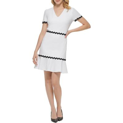#ad Karl Lagerfeld Paris Womens White V Neck Knee Length Shift Dress 14 BHFO 0722 $26.99