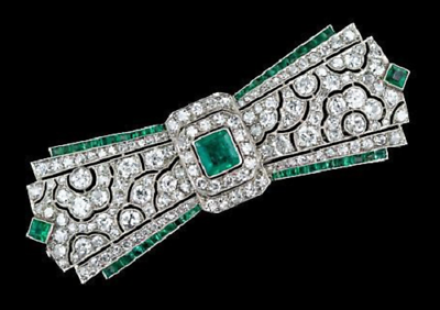 #ad 935 Silver Fine French Art Deco 6.55CT Cubic Zirconia amp; Emerald Bow Brooch Pin $330.00