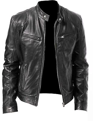 #ad Cafe Racer Biker Leather Jacket Black amp; Brown Soft Sheep Skin Leather $97.99