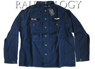 #ad Polo Ralph Lauren Mens Navy Vintage USRL Flight Patch Military Over Shirt Jacket $126.75