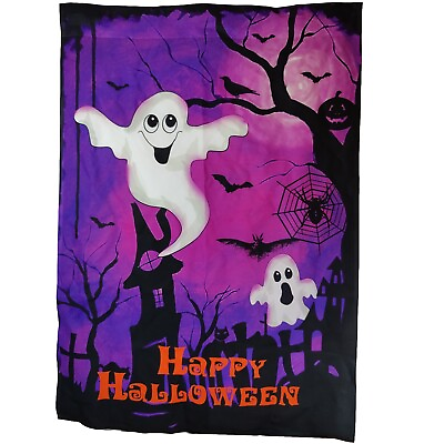 #ad Garden House Banner Flag 27x39 Halloween Purple Sky Haunted House Ghostd amp; Bats $15.95