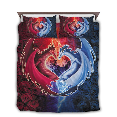 #ad Dragon Heart Rose Sweet Full Bedding Duvet Covers Set 4pcs $69.99