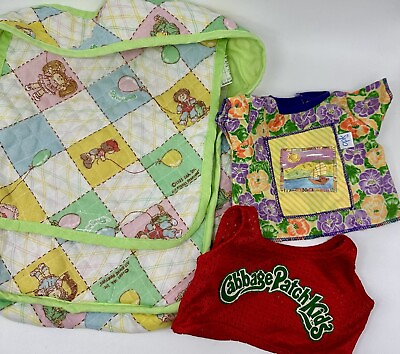 #ad Vtg CABBAGE PATCH KIDS Diaper Bag Purse 1983 two Shirts Lot CPK Clothing $14.00