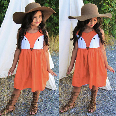#ad Toddler Kids Baby Girl Clothes Set Fox Print Sleeveless Bodysuit Dress Skirts $15.29