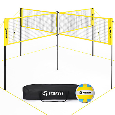 #ad 16FT 4 Square Volleyball Game Set with Adjustable Height Ball and Carry Bag $98.28