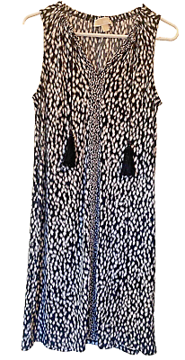 #ad Michael Kors Animal Print Shift Dress Tassels size Small sleeveless Black White $15.99