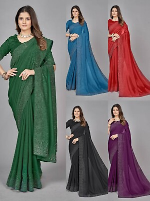 #ad Embellished Chanderi Pure Silk Saree $20.60