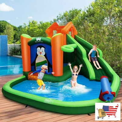 #ad Inflatable Water Park Bouncer with Climbing Wall Splash Pool Water Cannon $551.97