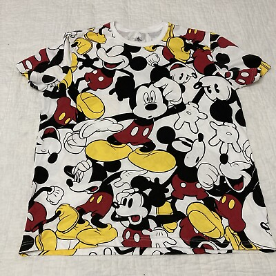 #ad Disney Mickey Mouse T Shirt Large Print Multiple Mickeys Size L $18.00