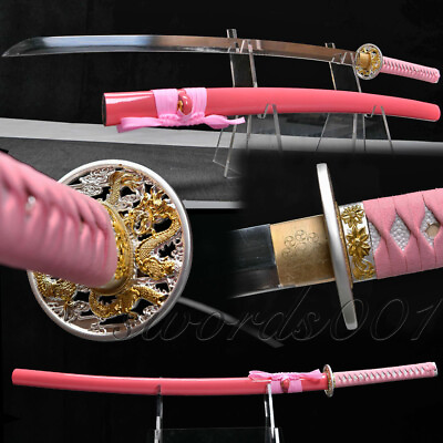 #ad Pink Sword Japanese Samurai Katana Carbon Steel Sharp Shiny Blade Dragon Tsuba $99.00