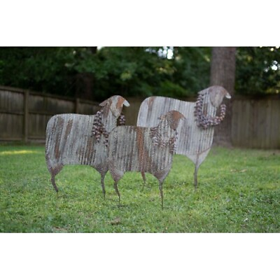 #ad Sheep Garden Stake Set 3 Yard Art Corrugated Metal Country Farmhouse Primitive $309.95