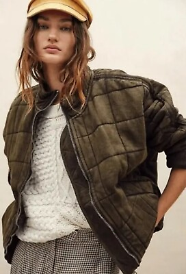 #ad Free People Dolman Sleeve Women#x27;s Quilted Jacket Size L Color Military Green $129.00