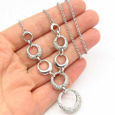 #ad 925 Sterling Silver C Z Connected Circle Design Rolo Chain Necklace 15quot; $62.99