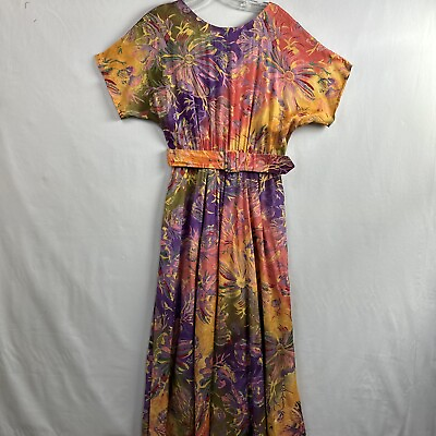 #ad Together Maxi Dress Womens 6 Floral Beachy Tie back Belted Flowy Purple Yellow $19.12