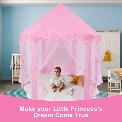 #ad Girls Princess Castle Play Tent Large Indoor Outdoor Kids Playhouse Gift Pink $33.09