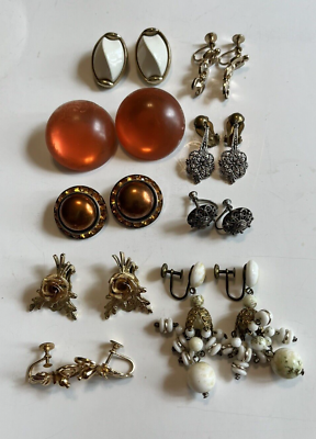 #ad Unique Vintage Lot of 9 Pair of Costume Clip Screw On Earrings Mixed Styles $18.00