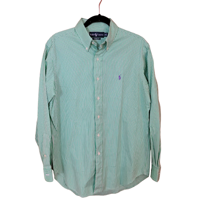 #ad Ralph Lauren Mens Green Stripe Long Sleeve Button Down Shirt Size 15 1 2 32 33 $14.97