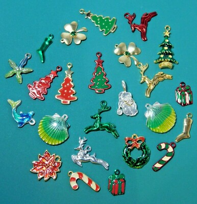 #ad Vintage Lot Charms Pendant Parts Crafts Holiday Christmas Finds Enamel B1.5 $16.19