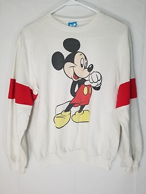 #ad Vintage Mickey Mouse Disney Sweatshirt Adult Small White Red 1980s USA Made $20.87