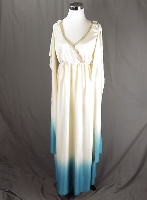 #ad Halloween Greek Goddess Egyptian Costume Full Length Unisex Cosplay Cream Blue $29.99