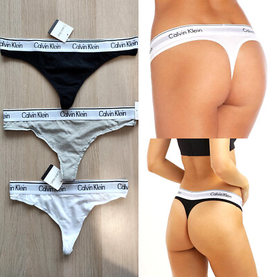 #ad Calvin Klein Womens Thongs 3 Packs Black Grey White Sport Cotton S M L XL GBP 13.99