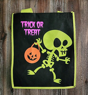 #ad Halloween Large Trick Or Treat Handled Bag With Skelton And Jack o lantern $10.00