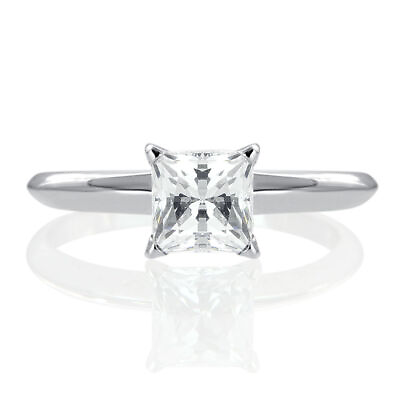 #ad 0.60 CT Ladies Princess Cut Diamond Engagement Ring 14K White Gold H SI2 $838.10