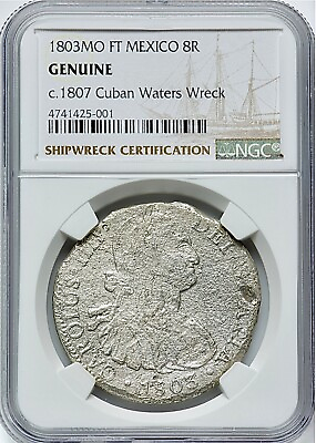 #ad Shipwreck 1803 MO FT Charles IV Silver 8 Reales NGC Gen 1807 Cu$an Waters Wreck $607.50