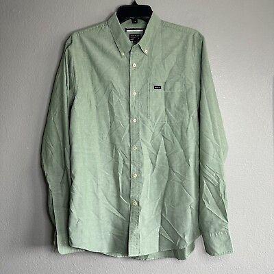 #ad RVCA Men#x27;s Medium Green Slim Fit Long Sleeve Button Up Shirt $14.99