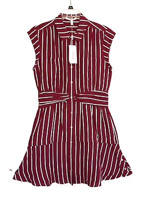 #ad DEREK LAM 10 CROSBY NEW Shirt Dress sleeveless button up Size 8 raspberry White $62.25
