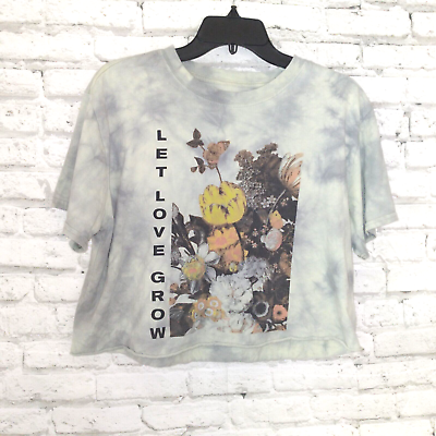 #ad Mighty Fine Women T Shirt Medium Tie Dye Floral Let Love Grow Short Sleeve Crop $8.39