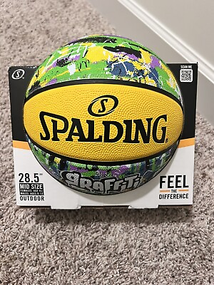 #ad #ad SPALDING Basketball Ball Graffiti Rubber 28.5” Outdoor Basketball Green Yellow $49.99