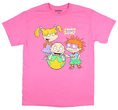 Nickelodeon Rugrats Men#x27;s Character T Shirt Angelica Tommy Chuckie Pink $17.95