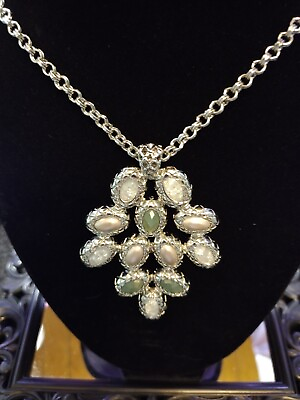 #ad Dana Buchman Lucite Pearls Green Silver Chain Long Retro Necklace 665 $9.99