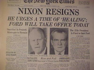 #ad VINTAGE NEWSPAPER HEADLINE FORD PRESIDENT NIXON IMPEACHED RESIGNS OFFICE 1974 $14.95