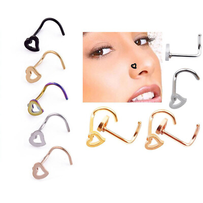 #ad Nose Ring Fashion Metal Anti Allergy 4PC Curved Rod Love Heart Shaped Nose Stud $7.72