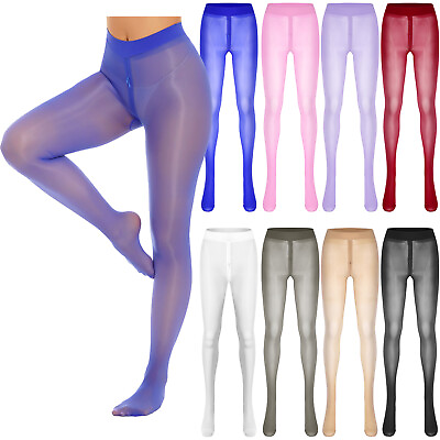 #ad US Woman#x27;s Glossy Sheer Footed Pantyhose Tights Zipper Crotch Stocking Lingerie $5.89