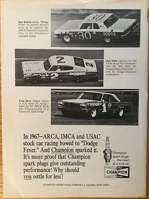 #ad DODGE76 Vintage Advertisement 1968 Champion Spark Plugs Dodge Racing $9.99