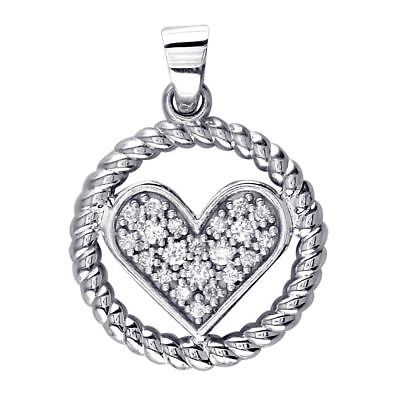 #ad Cubic Zirconia Heart and Rope Circle Pendant in Sterling Silver $225.00