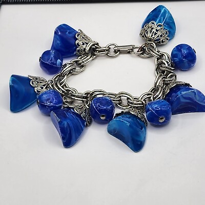 #ad Vintage Chunky Lucite Bracelet Blue Charms 7quot; $16.99