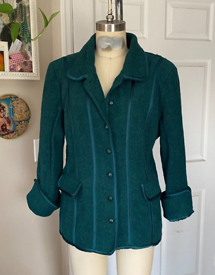 #ad LINEA Louis Dell#x27;Olio GREEN Boucle Piped Light Weight Jacket Blazer *MEDIUM* $25.00