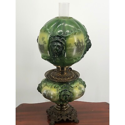 #ad Antique Victorian Hand Painted Consolidated Glass Lion Green Gone With The Wind $995.00