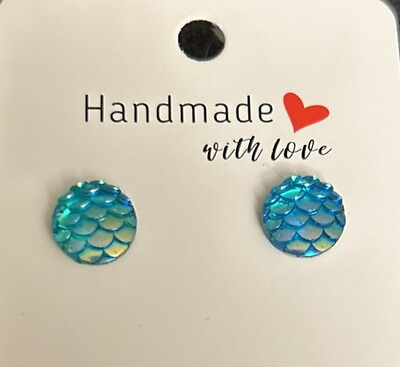 #ad Handmade Blue Green Mermaid Scale Earrings $8.00