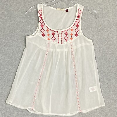#ad SO Top Womens Small White Pink Sleeveless Embroidered Scoop Neck Tank Top $12.70