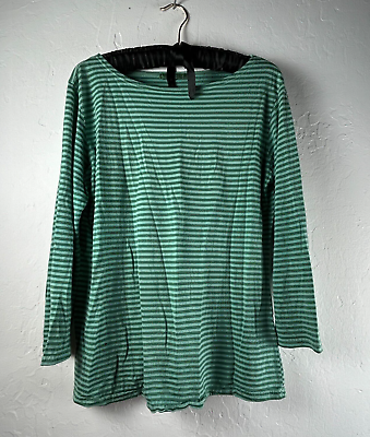 #ad Cut Loose Women#x27;s Green Striped Casual Top Size Medium 3 4 Sleeves Pullover $11.48