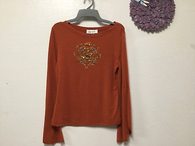 #ad Amy Byer Girls Blouse Size Large 10 to 12 Rust Red Beaded Long Sleeve 165 $12.99