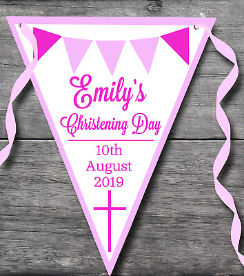 #ad Personalised New Baby Pink Christening Day Bunting Decoration Gift Present GBP 6.95