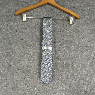 #ad Alfani Necktie Mens Designer Stylish Silver Blue Polyester Silk Necktie $6.49