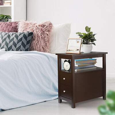 #ad Sofa Side End Table with 2 Drawer Solid Wood Legs Living Room Furniture Storage $53.89